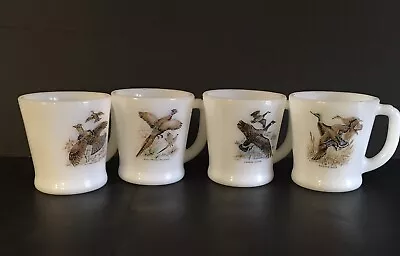 Four 4 Vintage Game Birds Coffee Mugs Anchor Hocking Fire King D Handle Signed • $18.90