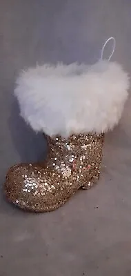 Gold Glittery Sequin Father Christmas Boot Decoration…8ins Tall • £3