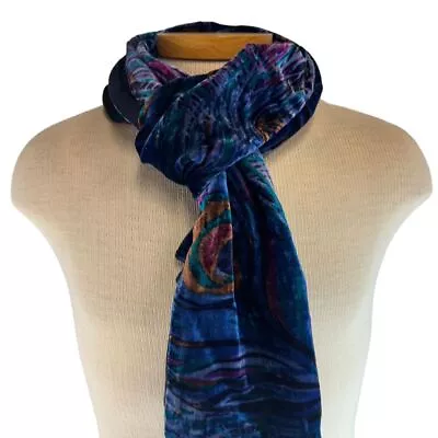 Women's Collection18 Velvet Scarf Multicolor Peacock Feather Print  68 X8” • $16.99