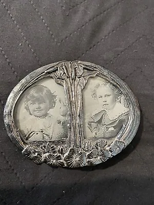 Vintage Silver Scenes Miniature Round Silver Plated Photo Frame Double • £25