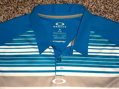 NWOT Men's OAKLEY Regular Fit HYDROLIX Polo M ROYAL BLUE W/Stripes W/OAKLEY • $5.70