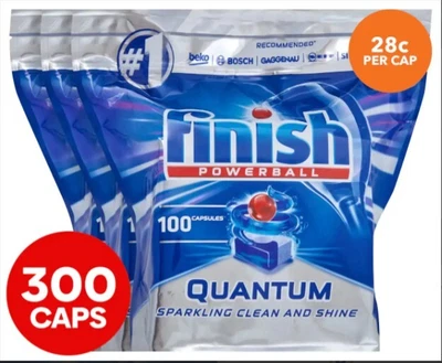 $101.99 • Buy 300PK New Finish Powerball Quantum Sparkle Clean 3 X 100pk Dishwashing Tablets