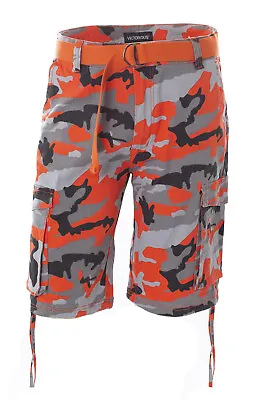 Men's Twill Stretch Camo Cargo Shorts *8 Colors Free Belt Included • $23.50