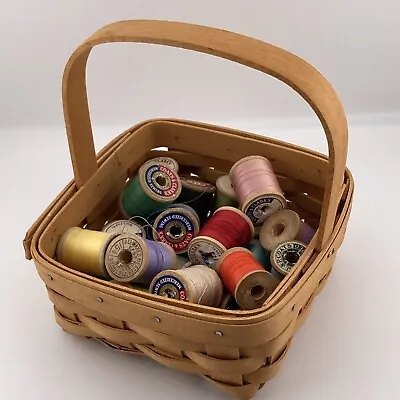 Two Dozen Vintage Wooden Spools Of Silk And Cotton Thread Longaberger Basket • $25