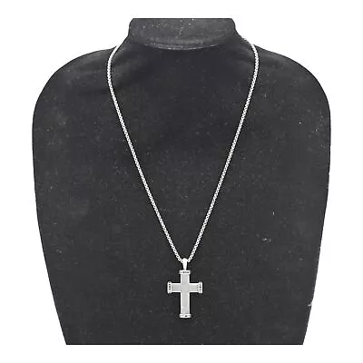 Vintage David Yurman Black Diamond Cross Pendant Necklace Sterling Silver • $5.50