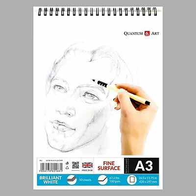 £7.99 • Buy A3 Sketch Pad White Drawing Artist Paper On Spiral Book - 50 Sheets - 100 Pages