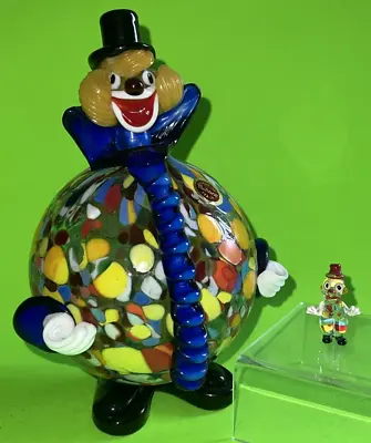 Glass Clown Murano Art Ball Round Body Smiling Colorful With Mini Friend 7”H Vtg • $155
