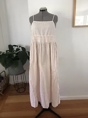 Ladies Seed Size 14 Cotton Pale Pink Stripe Maxi Dress • $35