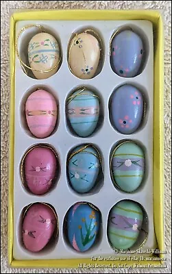 Vintage Pier 1 One Wooden Easter Egg Ornaments For Easter Tree Pack Of 12 Nos • $12.99