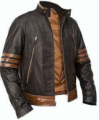 X-Men Wolverine Brown & Black Leather Jacket Celebrity Leather Jacket • $169.99