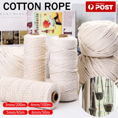$8.55 • Buy 3/4/5/6mm Natural Cotton Twisted Cord Craft Macrame Artisan Rope Weaving Wire