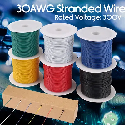 30 AWG Gauge Flexible PVC Electric Wire Copper Hook Up 300V Cable 6 Rolls • $12.99