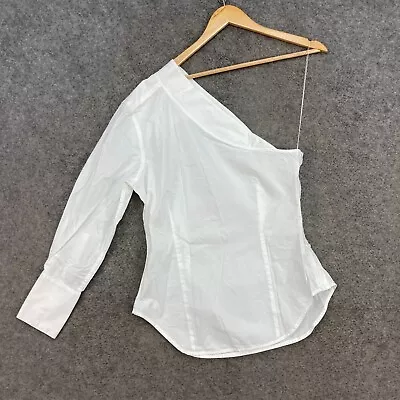 Bassike Shirt Womens 2 White One Sleeve Cotton Blouse Zip 31012 • $49.95