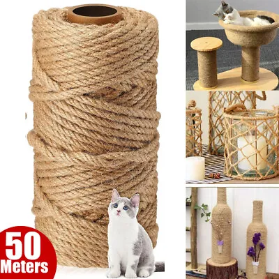 50M Natural Sisal Rope Coils Cats Garden Decking Pets Cat Scratching Post • £13.92