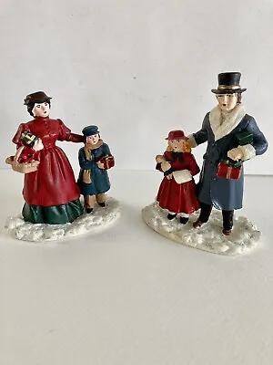 Two Mervyn’s Christmas Village Square Figures Mother & Son Father & Daughter • $19
