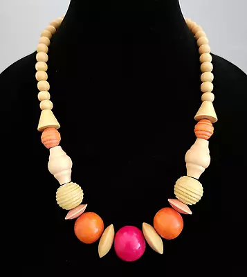 Vintage Wooden Beaded Necklace / Women's Costume Jewelry / 24 Inch Bold • $12