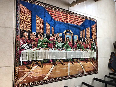 The Lord's Last Supper With His Disciples Vintage Woven Tapestry Wall Hang Large • $99