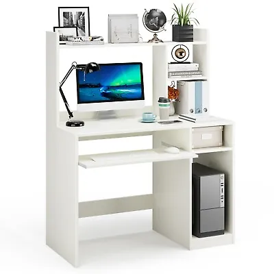 Modern Computer Desk Study Writing Desk Workstation With Hutch And Bookshelf • £79.95
