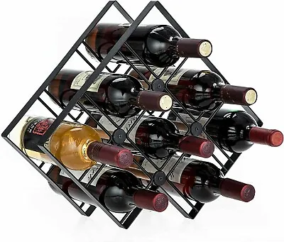 HomeZone 8 Bottle Countertop Wine Rack Holder Floor Freestanding Tabletop Black • $34.95
