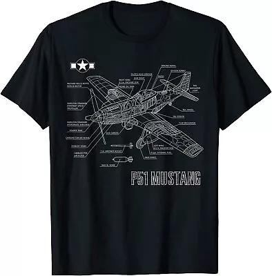 NEW! American P51 Mustang Fighter Plane Blueprint T-Shirt • $22.99