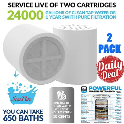 $14.99 • Buy 2Pack 20-Stage Shower Filter Cartridges,Water Softener Shower Head Replacement