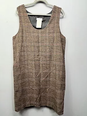 Harve Bernard Sport Jumper Shift Dress Womens Size 12 Brown Plaid Wool Flaw • $23.99