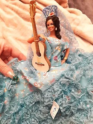 COLLECTORS MARIN CHICLANA FLAMENCO DOLL  WITH GUITAR BLUE 16.5 Inches • $85.45