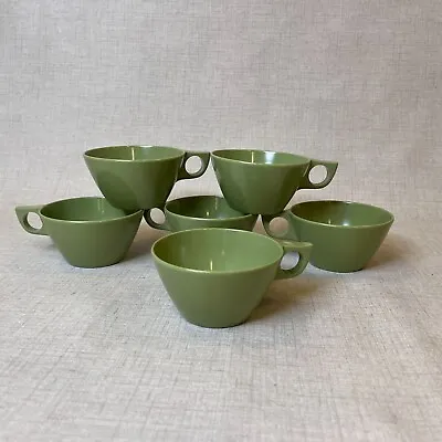 Set Of Six - Vintage Coffee / Tea Cups - MCM Retro Melmac Avocado Green - Used • $24.95