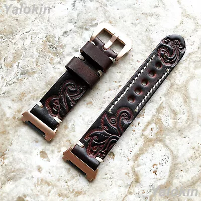 Dark Brown Embossed Handmade Leather Watch Band Strap Bracelet For Fitbit Ionic  • $77.54