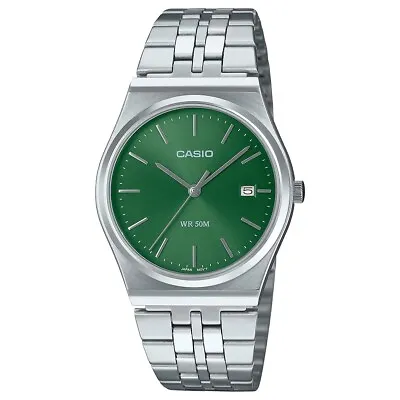 Casio Vintage Silver Stainless Steel Green Dial Retro Classic Watch MTPB145D-3A • $152.10