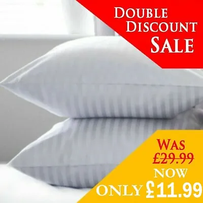 Hotel Quality Egyptian Stripe Pillows Luxury Soft Hollowfibre Filled -  2 Pack • £11.29