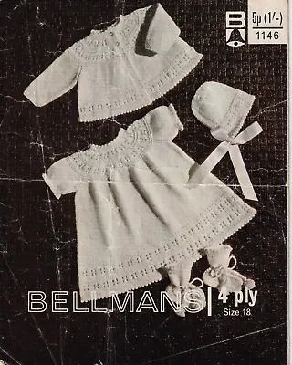 Bellmans 4 Ply KNITTING PATTERNS Baby  Girls Outfit: Matinee Coat Dress Bootees • £0.85