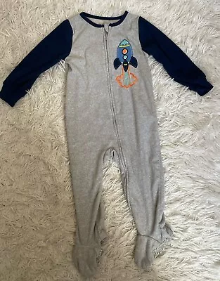 Kids Headquarters Boys Zip Up Gray Footed Pajamas Size 2T Rockets Jammies Space • $2.50