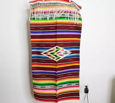 Mexican Woven Tapestry Wall Hanging Table Runner Blanket Wool Bright Colors • $35