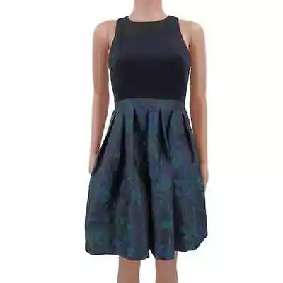 Aidan By Aidan Mattox Jacquard Cocktail Dress Size 10 Navy Green Detail Zip Up • $49