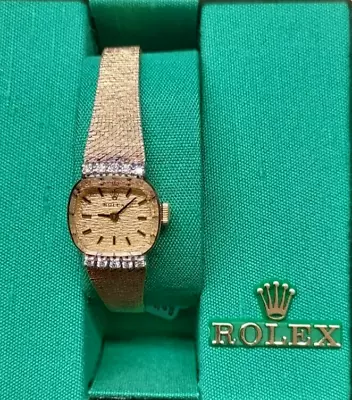 Vintage Rolex 14k Yellow Gold Diamond 17mm Case Watch Works With Box Papers 8374 • $3199.95