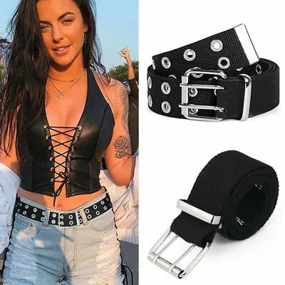 Women's Men's Waist Belt Double Eyelets Hole Punk Adjustable Waistband Buckle UK • £5.99