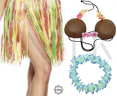 Hawaiian Fancy Dress Outift - Hula Skirt Coconut Bra Hula Lei Necklace Garland • £5.93