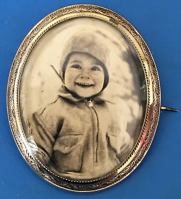 Antique Victorian 9K Rose Gold Baby Portrait Oversized Locket / Brooch  • $360