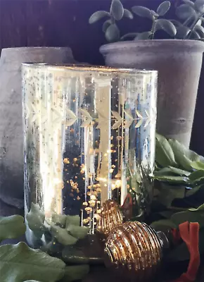 £20 • Buy Med Etched Silver Hurricane Candle Holder, Glass Antique Silver Votive 13x17cm