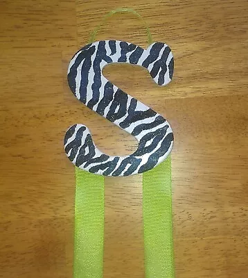  S  Zebra Print W/ Green Monogram Hair Bow Holder • $12.99