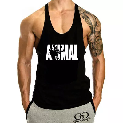 Mens Gym Vest Racerback Bodybuilding Muscle Shirts Stringer Plain Tank Tops • £10.36