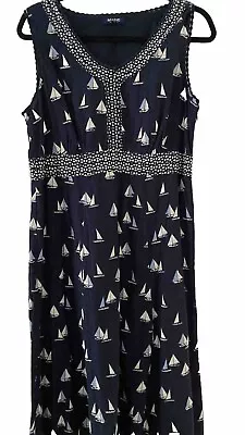 Maine Sleeveless Navy Nautical Dress Size 14 • £6