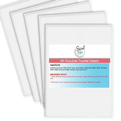 5x Edible Chocolate Transfer Sheets For Printing Onto White Chocolate  • £6.99