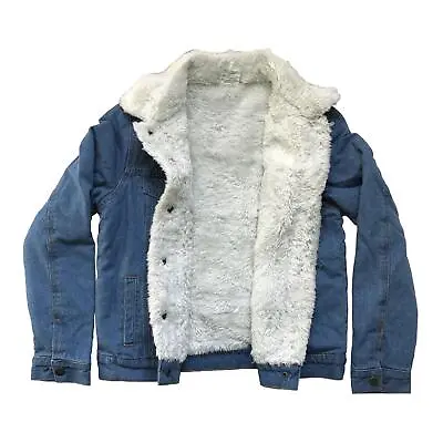 Womens Denim Jacket Ladies Fur Lining Coat Winter Jacket Outdoor Trucker Jackets • £14.99