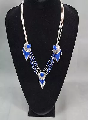 Vintage QT STERLING Southwestern LAPIS  Stone CLIP ON EARRINGS & NECKLACE Set • $142.49