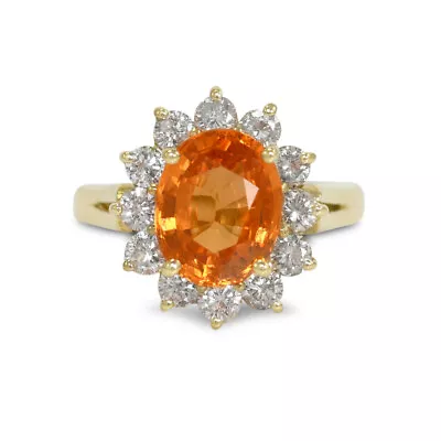 14K Yellow Gold Mandarin Garnet & Diamond Ring 6gr • $3700