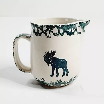 Tienshan Moose Country Folk Craft Creamer Pitcher Green Sponge Stoneware • $14.25