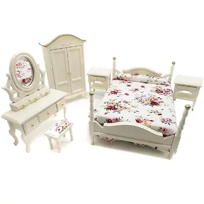 1:12 Furniture Set Miniature Bedroom Bed Wardrobe Desk&Dressing Bedside Table • $15.99