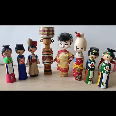 Vtg Wooden Doll Folk Art Bundle Incs Nodding Japanese Kokeshi Korean China • £29.99